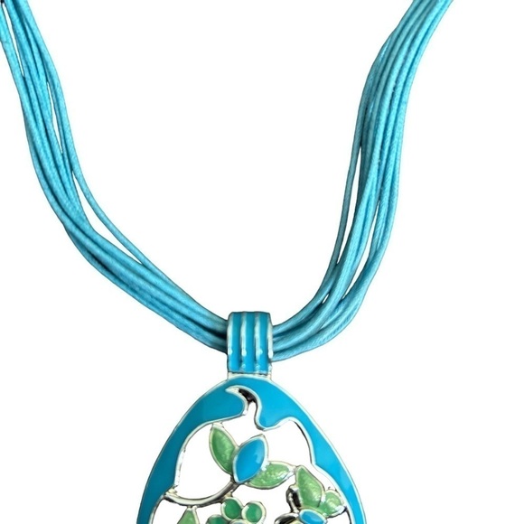 Stephan & Co. Turquoise Blue and Green Pendant Necklace of Butterflies & Flowers - Picture 6 of 10